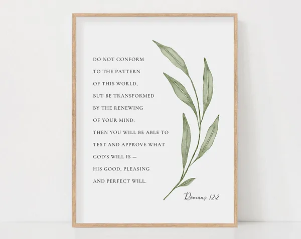 Romans 12:2 Scripture, Watercolor Botanical Art Print