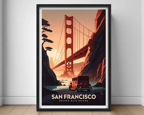San Francisco Travel Poster, Golden Gate Bridge Painting