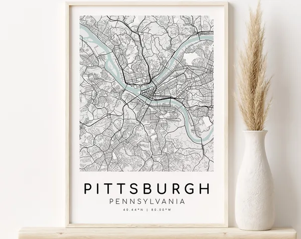 Pittsburgh City Map Art Print, Pennsylvania Map