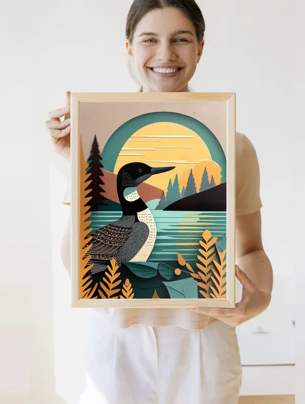 Vintage Loon Print, Minnesota Lake House Art Poster