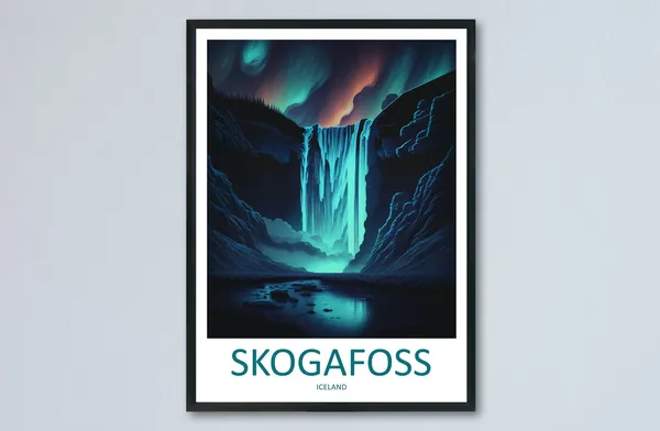 Skogafoss Travel Poster, Iceland Wall Decor
