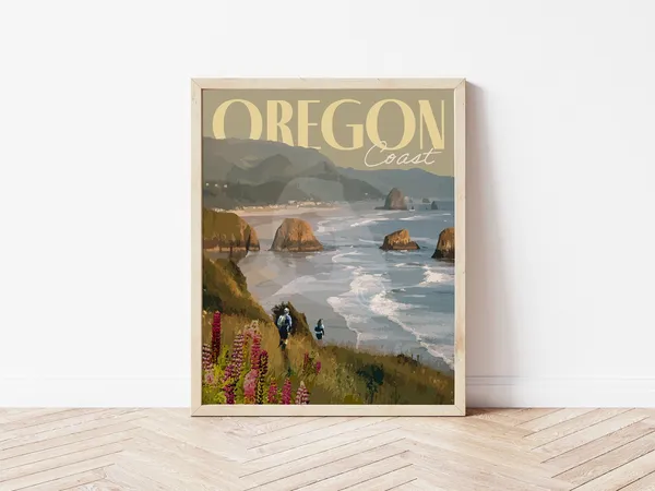 Oregon Coast Vintage Style Travel Poster