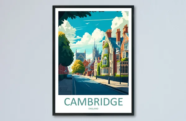 Cambridge Travel Poster, England Place Art