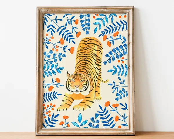 Tiger Floral Jungle Illustration, Boho Art Print