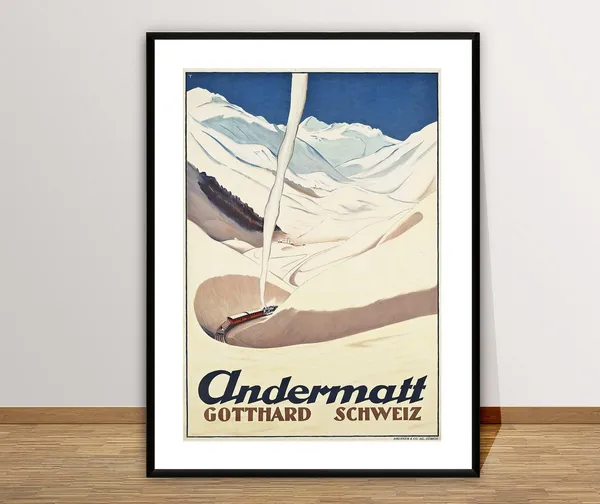 Andermatt Gotthard Vintage Travel Poster, Switzerland