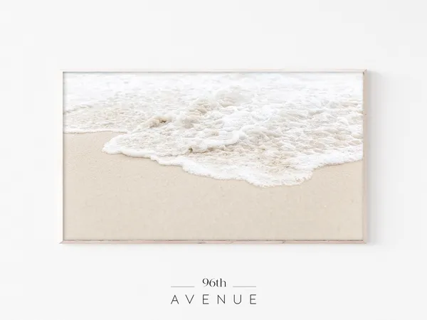 Beige Coastal Art for TV, Ocean Wall Art Print