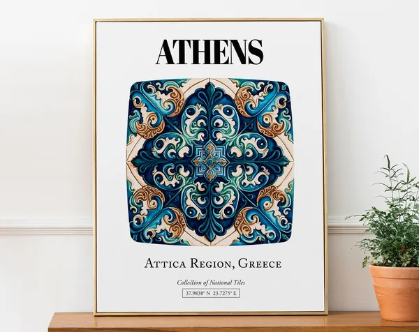 Athens Timeless Tile Designs Poster, Ancient Greek Beauty