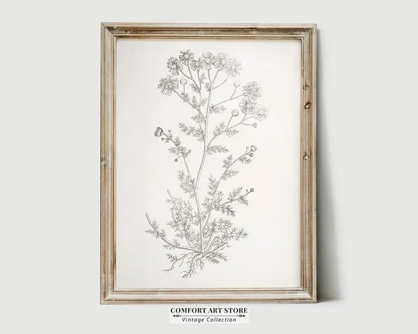 Chamomile Botanical Sketch, Rustic Kitchen Art Print