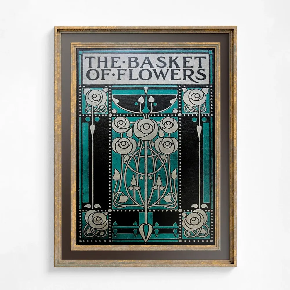 Basket Of Flowers Art Nouveau Poster, Vintage Book Cover