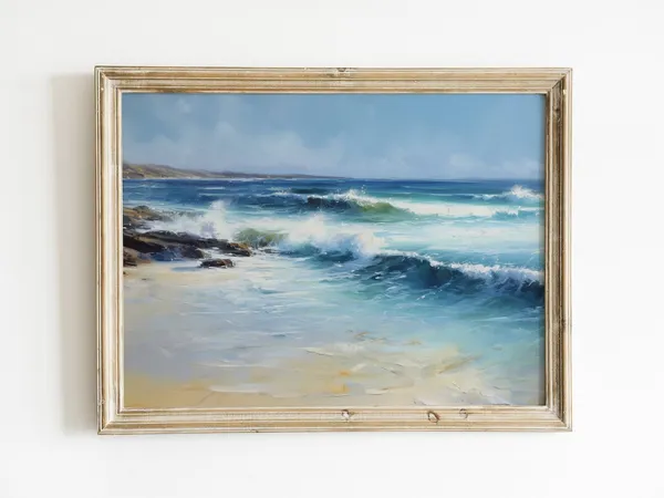 Ocean Beach Waves, Oil-Painting Style Art Print