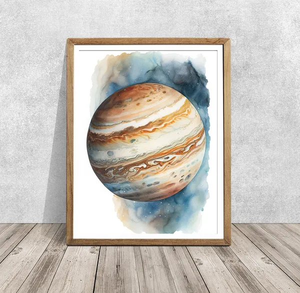 Jupiter Watercolor Art Print, Cosmic Wall Art
