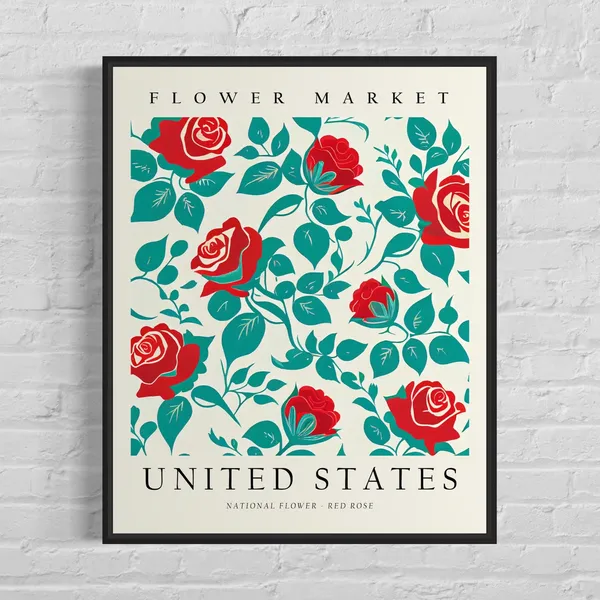 United States Flower Market Art Print, Rose Market