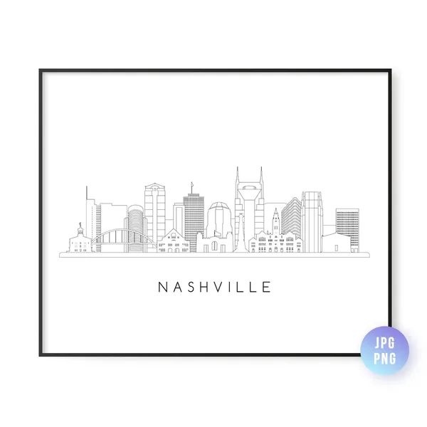 Nashville Skyline City Line Art, Travel Poster