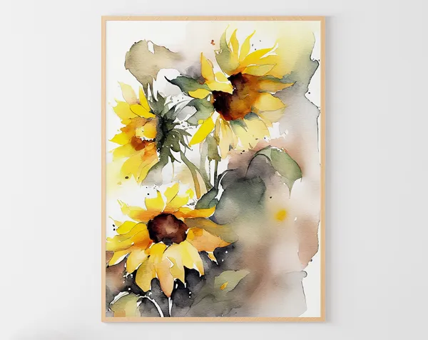 Sunflowers Watercolor Floral Art Print, Botanical
