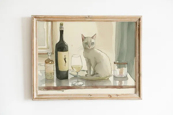 Cat Painting, Maximalist Retro Apartment Art Print
