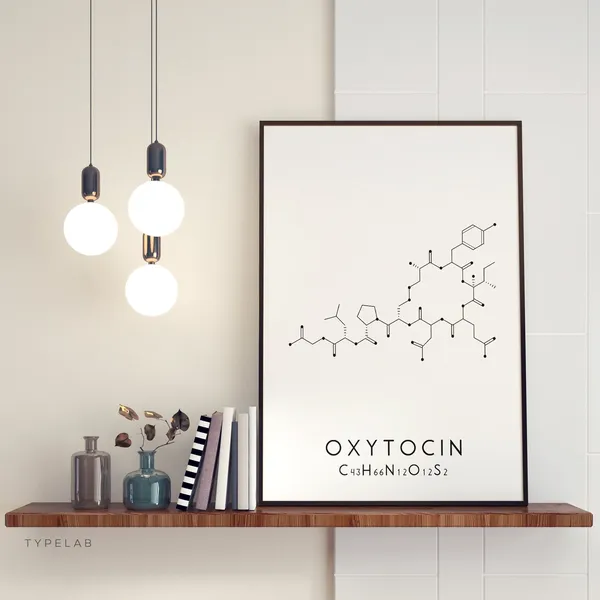 Oxytocin Molecular Structure Art Print, Black White