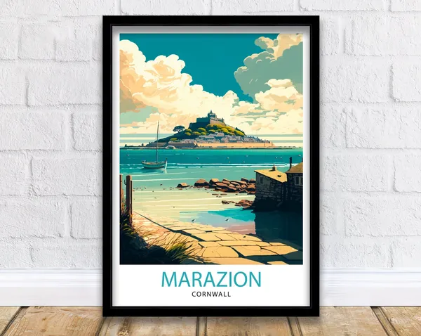 Marazion Cornwall Travel Poster, Place Decor