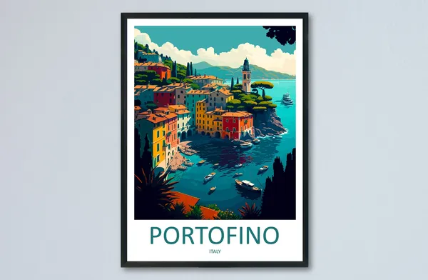 Portofino Travel Poster, Italy Wall Art