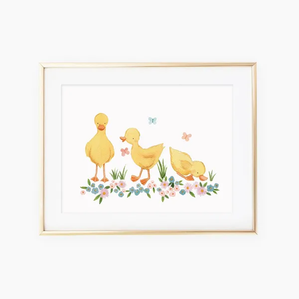 Watercolor Spring Ducklings Art Print