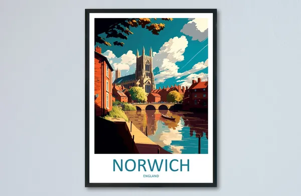 Norwich Travel Poster, England Travel Wall Art