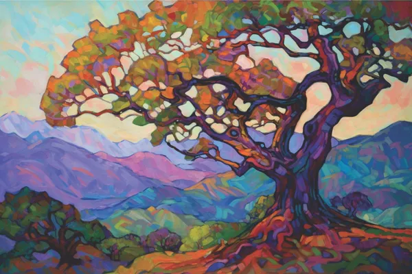 Impressionist Oak Tree, Western Modern Art Print