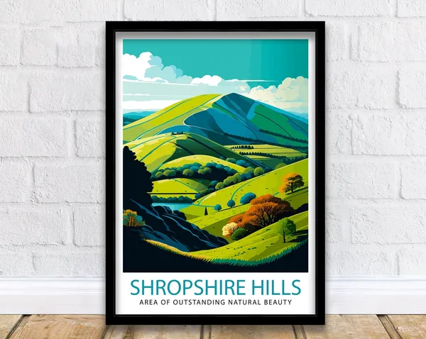 Shropshire Hills Travel Poster, Shropshire Home Decor