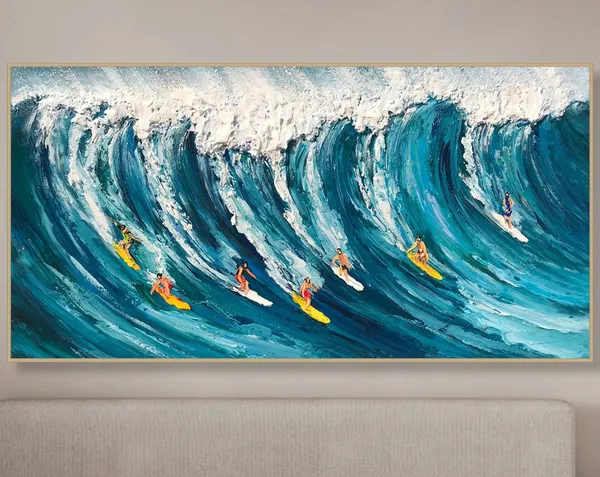 Original Surf Wall Art, Blue Ocean Waves Painting