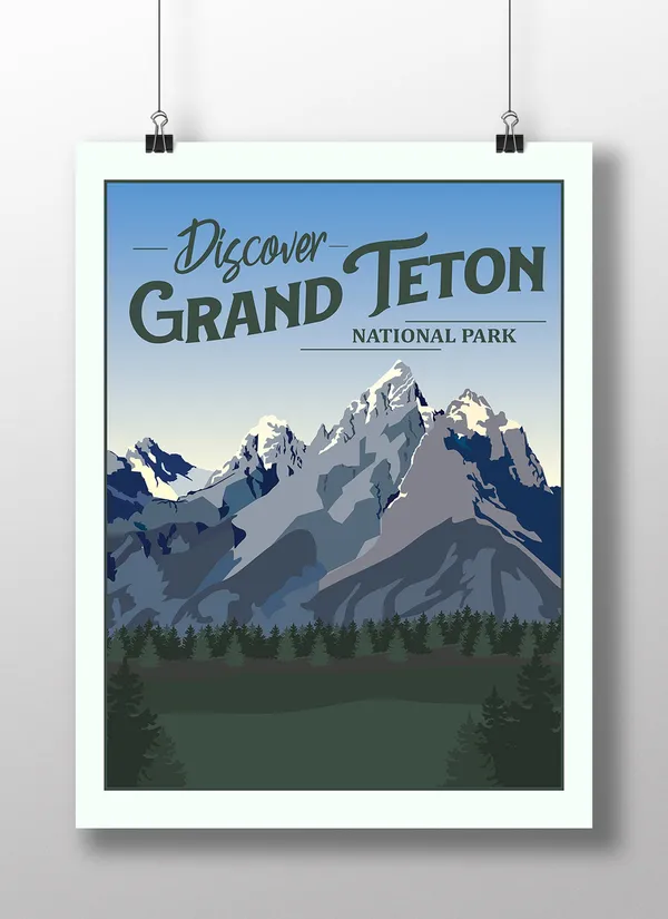 Grand Teton National Park Retro Travel Poster