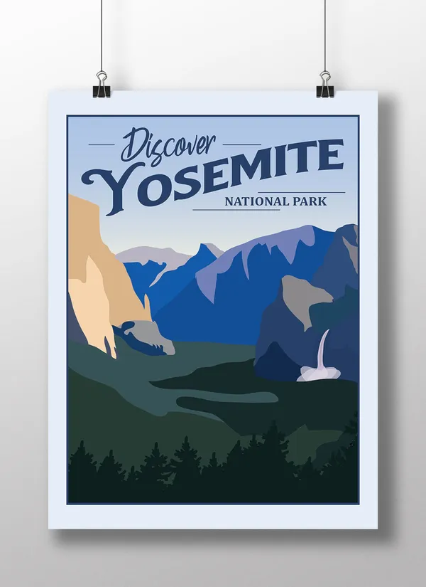 Yosemite National Park Vintage Travel Poster, Retro Look