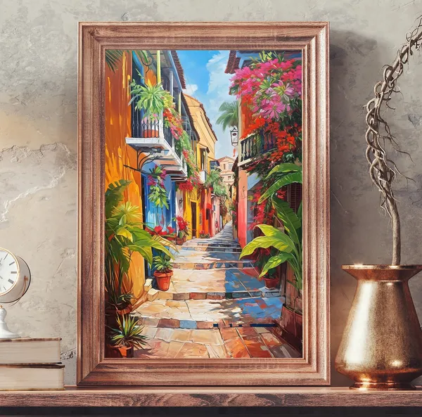 Cartagena Street Art Print, Colorful Colombian Artwork