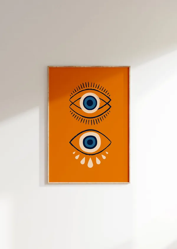 Groovy Evil Eye Protection Poster, Retro Maximalist Decor