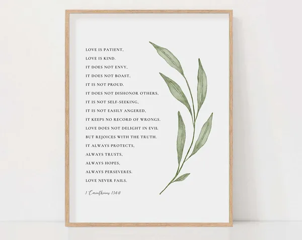 1 Corinthians 13:4-8 Botanical Scripture Art Print