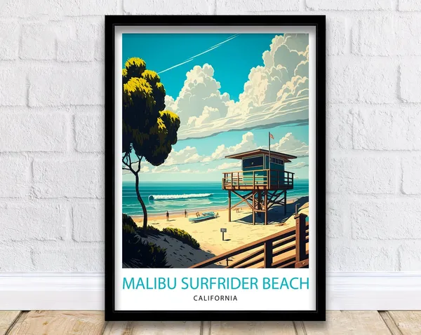 Malibu Surfrider Beach Travel Poster, California