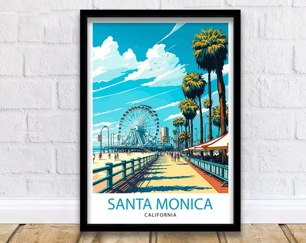 Santa Monica Beach Travel Poster, California Decor