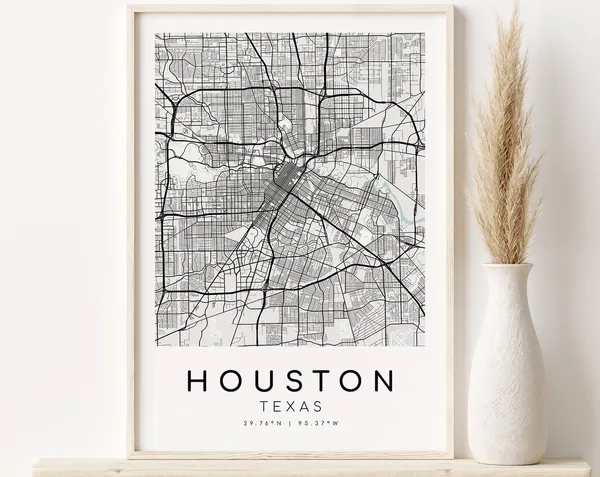 Houston Texas City Map Art Print, Travel Wall Art