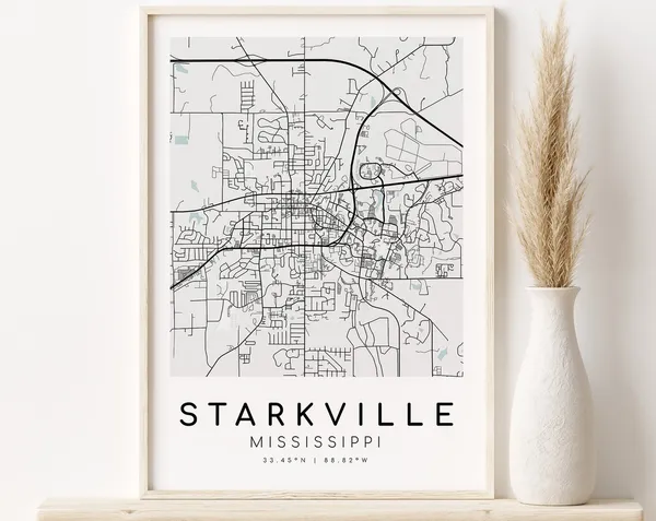 Starkville Mississippi Map Print, Minimalist Travel Poster