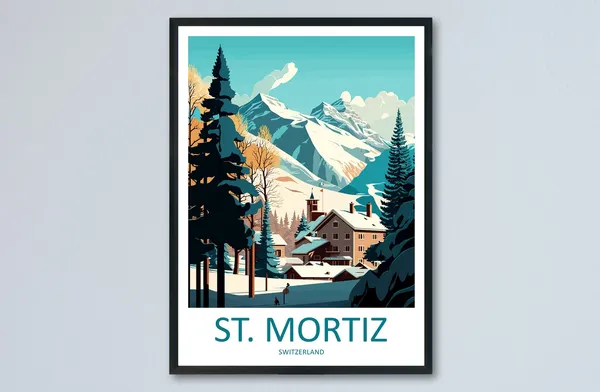 St Moritz Travel Poster, Skiing Wall Art