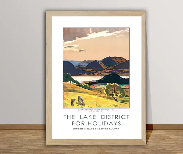Lake District Vintage Travel Poster, England Holiday