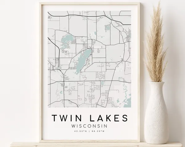Twin Lakes Map Print, Wisconsin City Poster