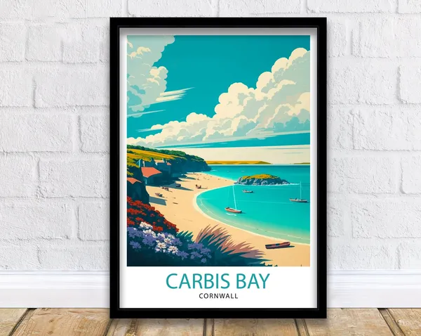 Carbis Bay Cornwall Travel Poster, Carbis Bay