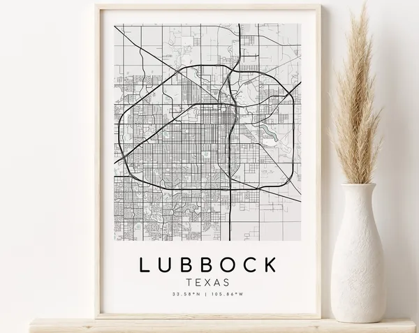 Lubbock Texas Map Print, Minimalist City Poster