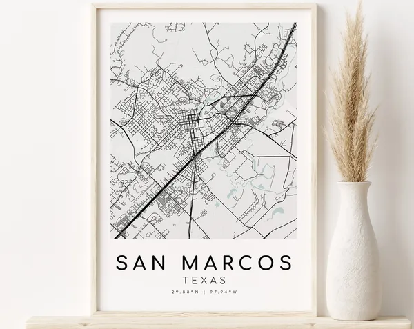 San Marcos TX Minimalist City Map Art Print