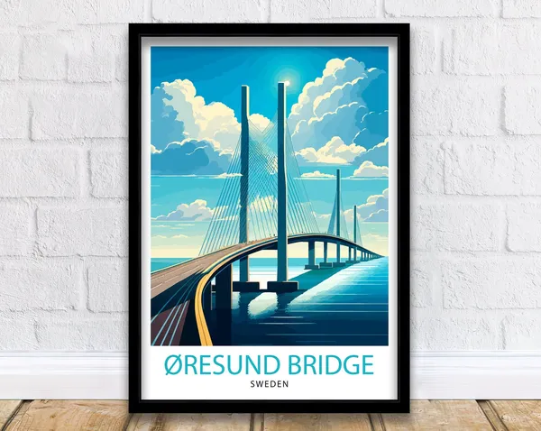 Oresund Bridge Sweden Travel Poster, Europe Decor