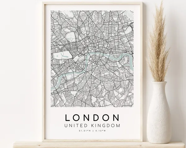 London Map Print, United Kingdom Minimalist Poster