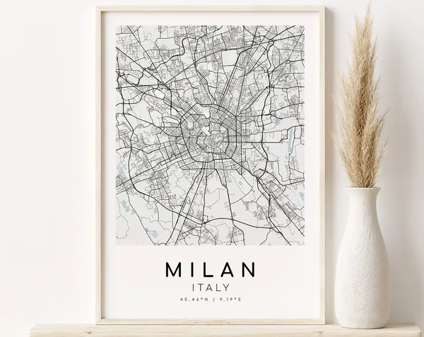 Milan City Map Italy Travel Poster, Wall Art Decor