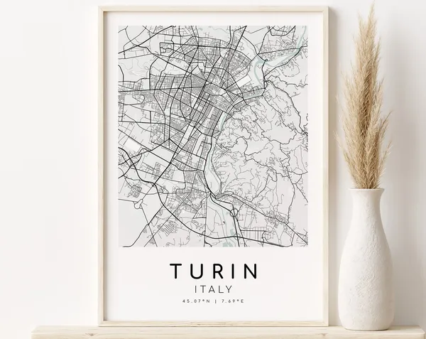 Turin Italy Map Poster, Minimalist Country Street Print