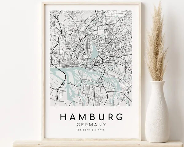 Hamburg City Map Germany Travel Poster