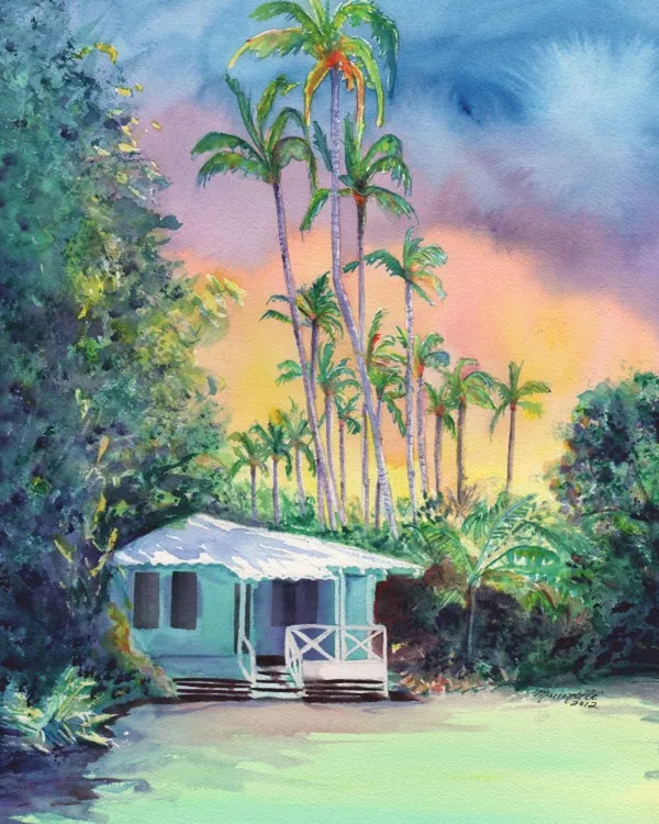 Kauai Plantation Cottage, Hawaii Landscape Art Print