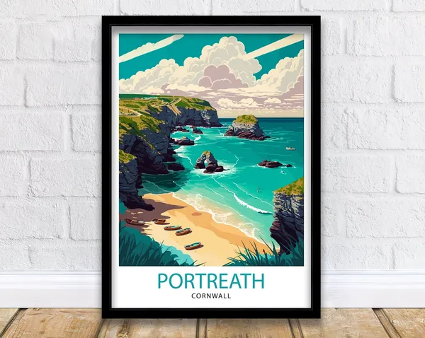Portreath Cornwall Travel Poster, Cornwall Illustration