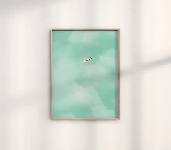 Woman Floating In Clouds Summer Beach Art Print